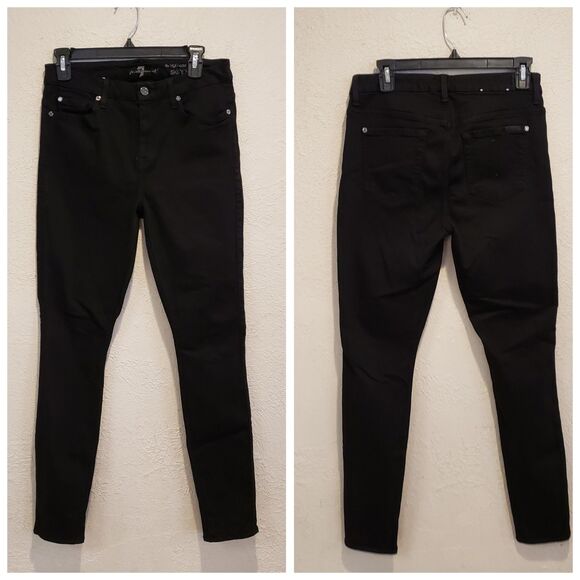 7 FOR ALL MANKIND Black STRETCH DENIM 5-Pocket THE HIGH WAIST SKINNY JEANS Sz 29 - Picture 1 of 12